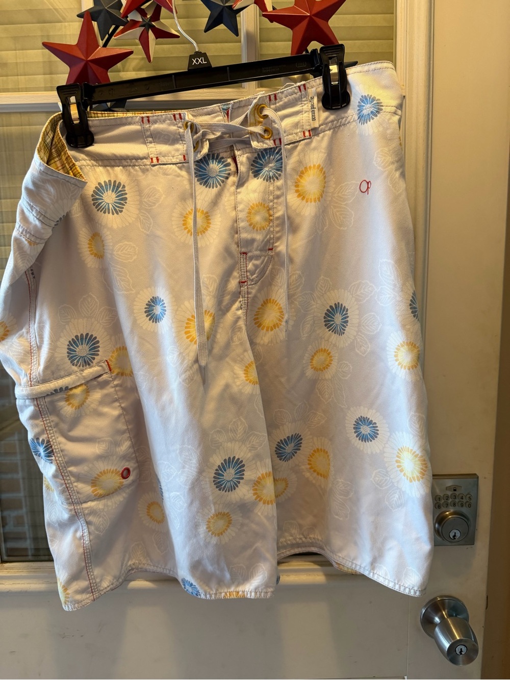 OP Men’s White Boardshorts with Blue & Yellow Floral Print